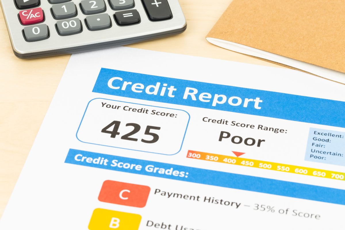 Bad credit score on credit report.