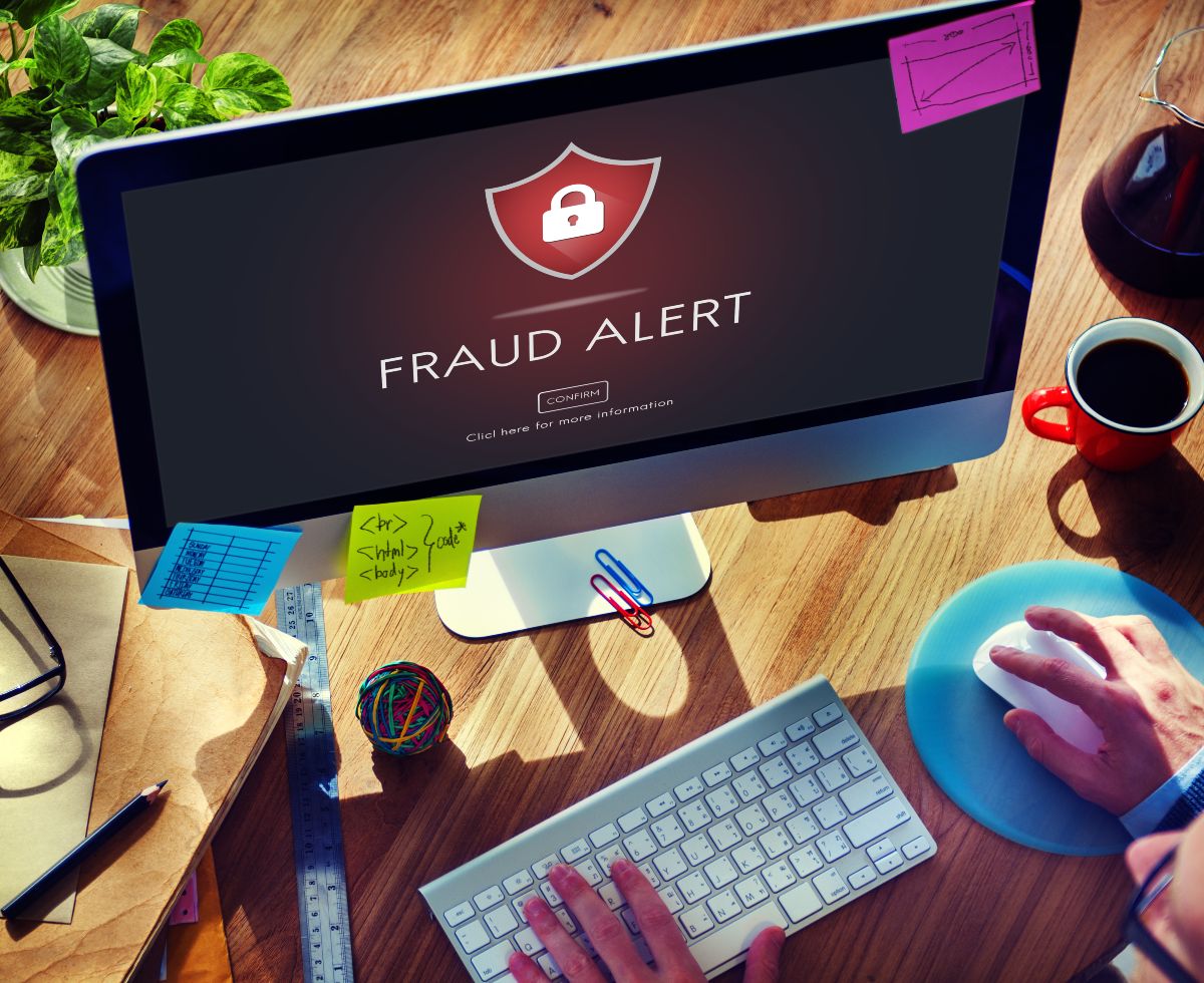 "Fraud Alert" on computer screen.