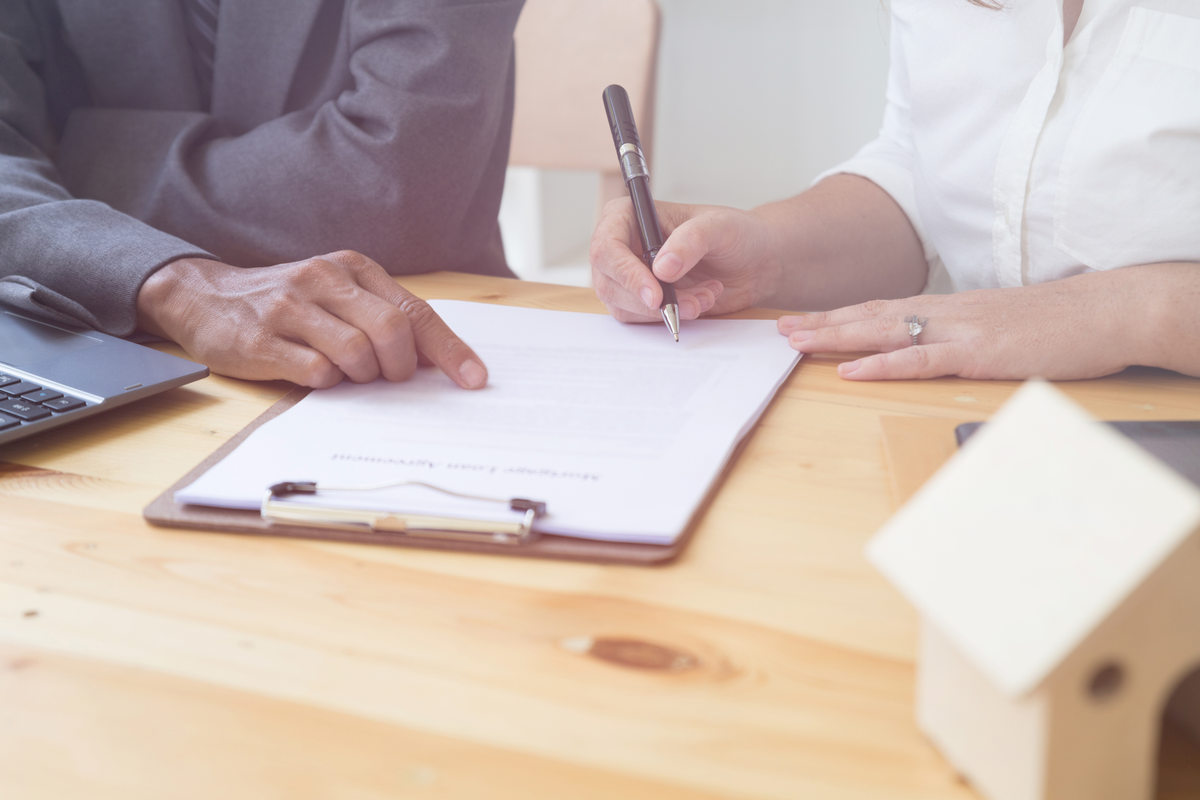 Signing a loan.